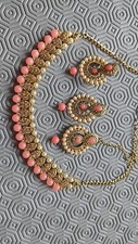 Indian jewelery wedding bridal party necklace earring head piece combo