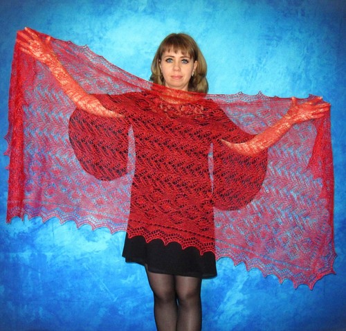 Warm red scarf russian shawl - red,