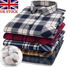 UK Men's New Plaid Tartan Brush Cotton Flannel Casual Long Sleeve Generous Shirt