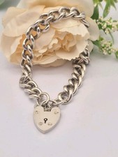 Sterling Silver Curb Link Heart Lock Bracelet, Good Quality, Hallmarked 1970s, 