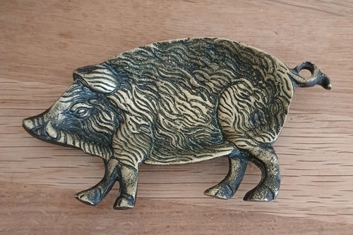 Antique brass pig pin dish - pig,