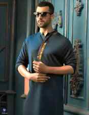 Men's Long Navy Blue,Kurta Pyjama, Medium, Indian, Pakistani, Punjabi