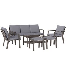 Outsunny 7 Seater Rattan Garden Furniture Set with Glass Coffee Table Grey