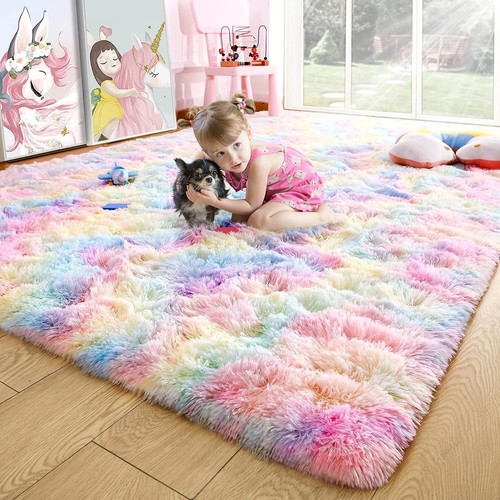 Rainbow fluffy shaggy rugs - rainbow,