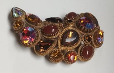 Sphinx Vintage Brooch Gold Tone Amber Red AB Rhinestones 7.5x5.5 cm