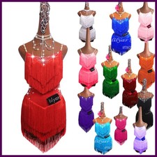 Latin Dance Dress Competition Costumes Skirt Performing Rhinestones Adult