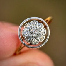 15ct Gold Antique art deco 0.13ct Old Cut Diamond 9 Stone cluster daisy Ring