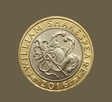 RARE - upside down writing 2016 £2 William Shakespeare 2 Pound Coin Jester