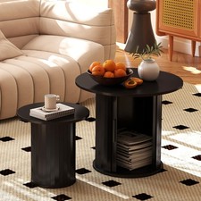 40CM/60CM Coffee Table Round Wood  Side Table Sets With Hidden Storage Black