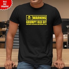 Warning Grumpy Old Git Joke T Shirt Crew Neck Printed Funny Dad Grandad Tee Top
