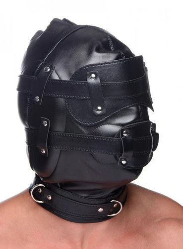 Leather bondage hood with gag - bondage,