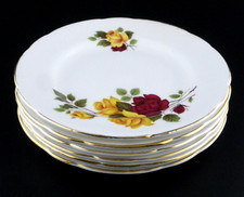 Delphine Bone China Six Side Plates - Red and Yellow Floral - 6" - Gold Rimmed