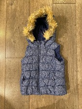 Gap Kids Puffer - Blue and white hooded gilet with fur trimmings