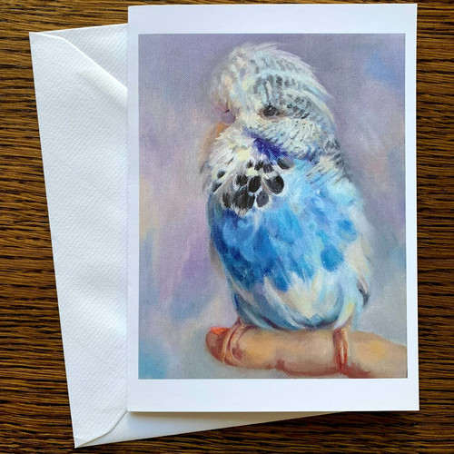 Blue budgie greeting card - ,