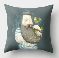Pirate fishing Tattoo  Pillow Cushion Cover steampunk