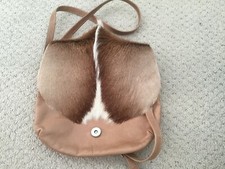 Genuine Ladies Leather Handbag With Real Springbok Skin Front Flap