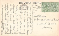 FAMILY HISTORY - POSTCARD - LEWIS - THORTON HEATH BENSHAM MANOR ROAD SURREY 10