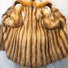 Real Fur Red Arctic Fox Long Vintage Cuff Luxury Beautiful Coat M L FR299