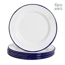6 x White Enamel Round Dinner Plates Outdoor Camping Picnic Pie Baking Roasting 