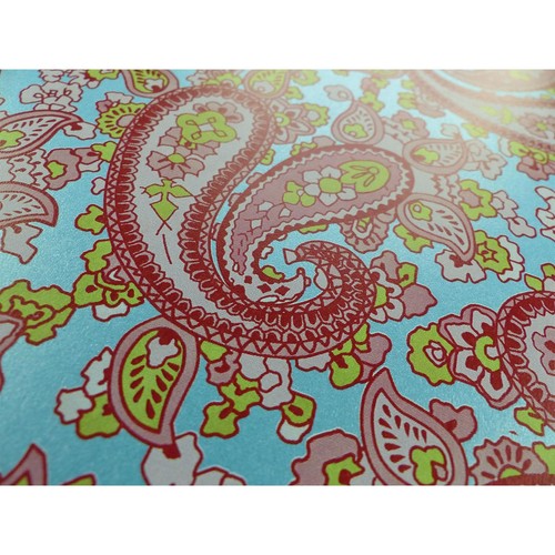 Turquoise backed pink paisley - turquoise,