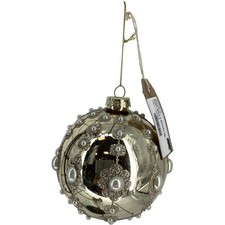 QXM510 Shiny Gold Beaded Christmas Bauble Ornament Pearl Decor TH