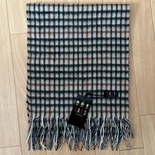 DAKS Wool Scarf Unisex Beige Fringed Check Pattern