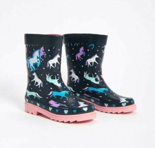 Girls Kids Navy Unicorn Wellies