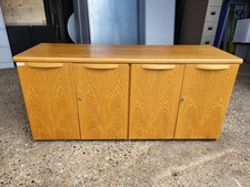 Used Low Credenza 4 Door Wooden Office Storage Executive Cabinet, Lockable