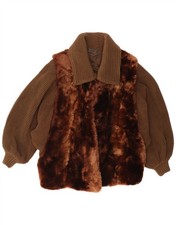 VINTAGE Womens Knit Faux Fur Jacket UK 12 Medium Brown MN30