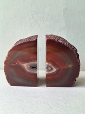 Pair of Red Agate Book End Book Stopper Decorative Stone Bookends for Shelves