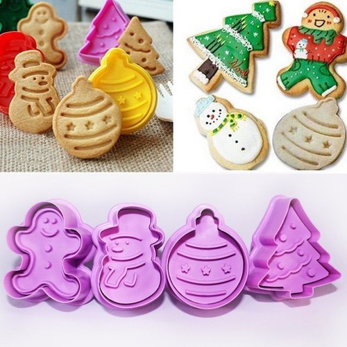 4pcs christmas cookies plunger - christmas,