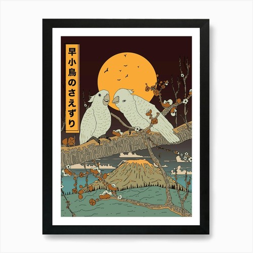 Japanese cockatoos art print - japanese,