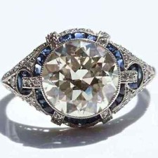 2.90Ct Old European Cut Cz Diamond & Sapphire Edwardian Filigree Ring 925 Silver