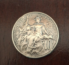 1916 French 10 Centimes Coin WWI Era Liberté Égalité Fraternité Rare Collectable