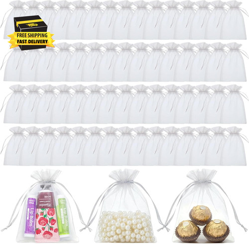 Pcs white organza bags - white,