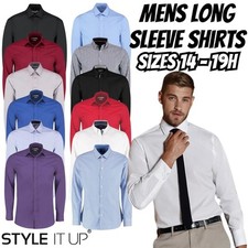 Mens Long Sleeve Shirt Oxford Easy Iron Classic Formal Workwear Smart 14-19H