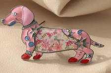 Dachshund Sausage Dog Brooch Floral Vintage Inspired Pink Brooch