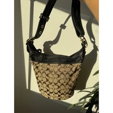 Gorgeous Rare Vintage Coach Monogram Bucket Bag With Black Leather Trim 142