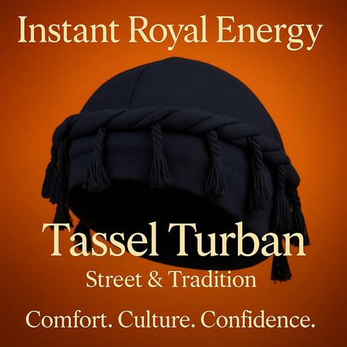 Mens black tassel turban - mens, hat