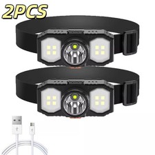2PCS Super Bright Waterproof Head Torch Headlight LED USB Rechargeable Headlamp