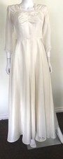Vintage 30s 40s Ivory Rayon Taffeta Wedding Dress Gown and Slip Dress | S 10