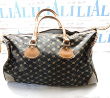 RIVER ISLAND Jacquard Barrel Bag Holdall Monogram Weekend Overnight Brown Black