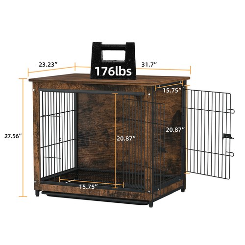 Rustic brown wooden dog cage - brown,