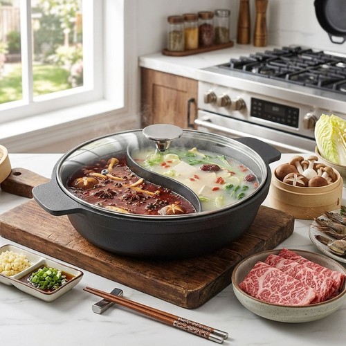 Cast iron hot pot - with, divider