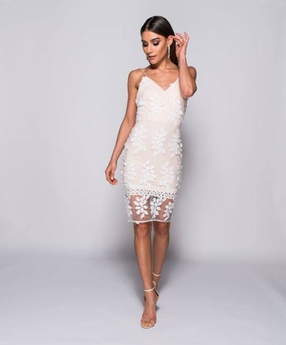 Nude lace detail bodycon dress - detail,