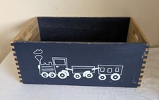Small Wooden Toy Box Open Top Train Design Carry Handles 15" X 10" X 6"