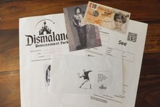Banksy signed tenner & dismaland stamp + Original postcard 2015 from WSM Lils08