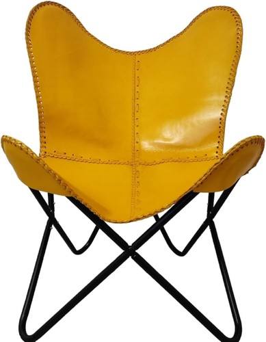 Yellow leather butterfly chair - yellow,