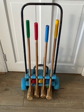Vintage 4-Player Croquet Set with Trolly by Favre France - Complete
