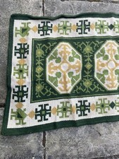 Vintage Green Rug Tapestry Latch Hook Style Handmade Vgc 60s 70s